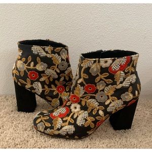 Andrea Embroidered Floral Heeled Ankle Booties 7